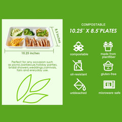 5 Compartment Plates 10.25 * 8.5 Inch - 500 Pack, 100% Compostable Paper Plate - Eco Friendly