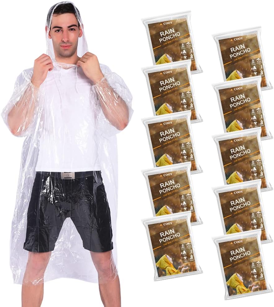10-pack of clear disposable adult rain ponchos