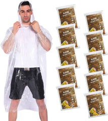 10-pack of clear disposable adult rain ponchos