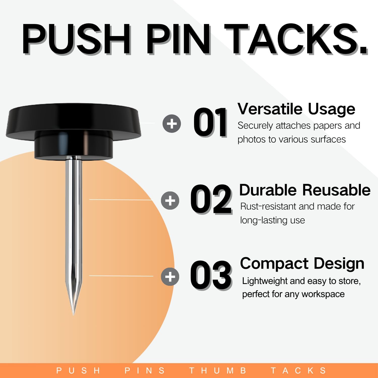 150-pack of black push pins and thumb tacks