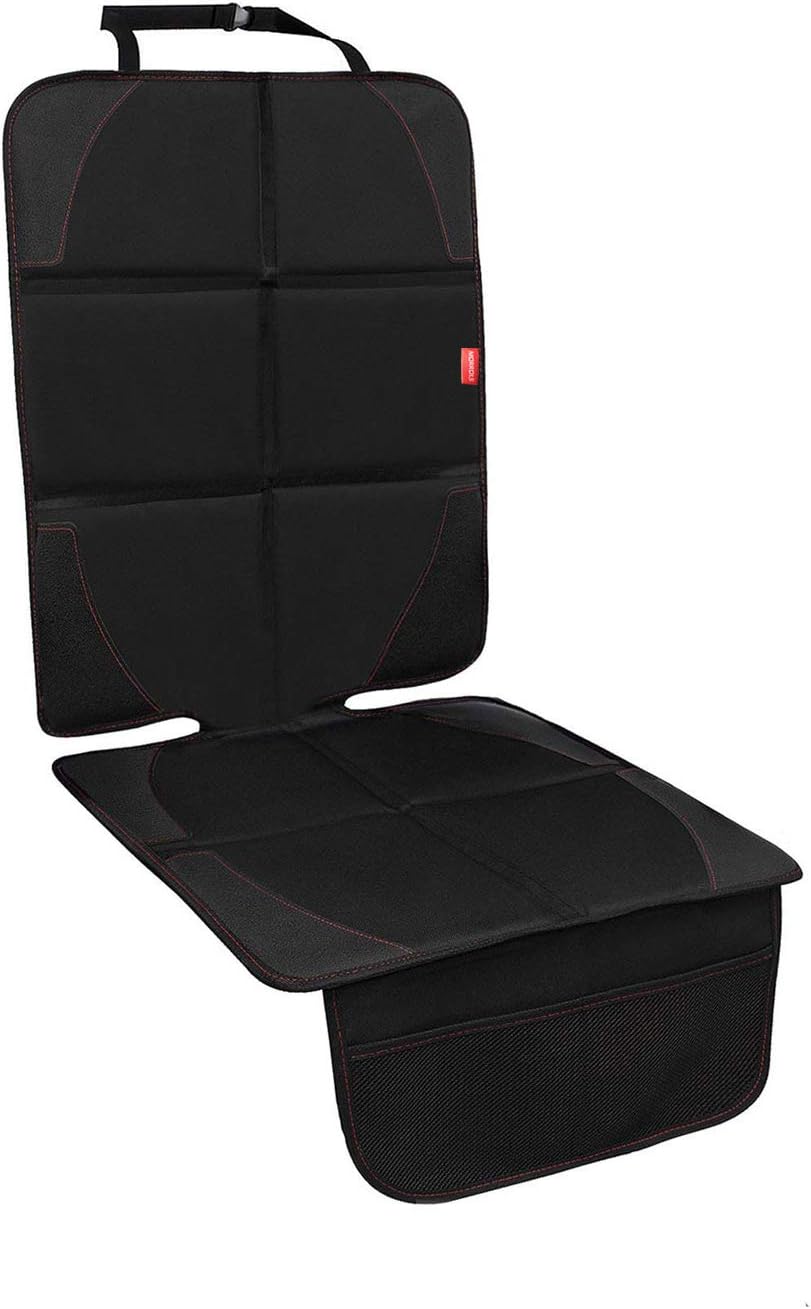 Black waterproof car seat protector installed on backseat