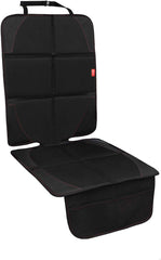 Black waterproof car seat protector installed on backseat