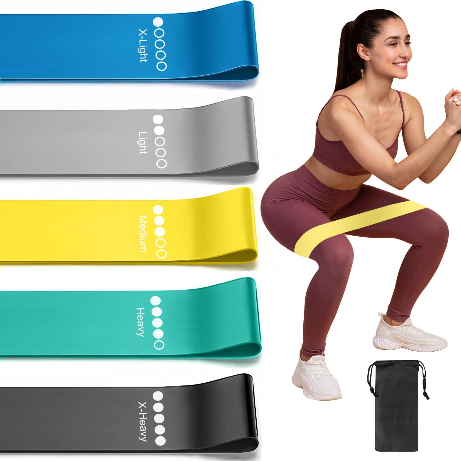 5-piece resistance loop bands set with 5 strength levels