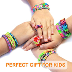Child weaving a friendship bracelet with loom rubber bands