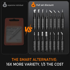 Assorted soldering iron tip shapes including needle and knife
