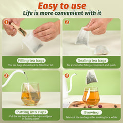 Drawstring tea filter bag steeping in a mug