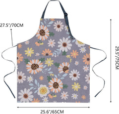 Woman wearing floral cotton bib apron while cooking in the kitchen