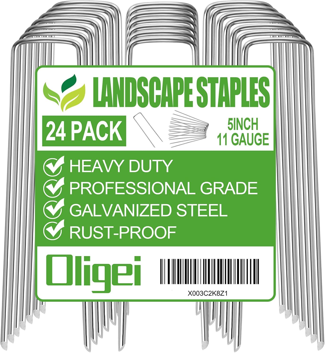 24 pack galvanized steel landscape staples 5 inch 11 gauge U-shaped garden stakes silver
