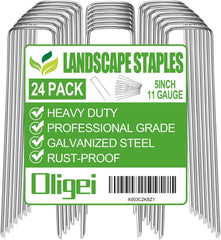 24 pack galvanized steel landscape staples 5 inch 11 gauge U-shaped garden stakes silver