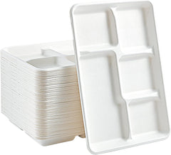 100% Compostable 5 Compartment Paper Plates 12.5 * 8.6 Inch -100 Pack