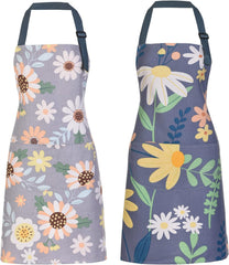 2-pack of floral cotton aprons with front pockets
