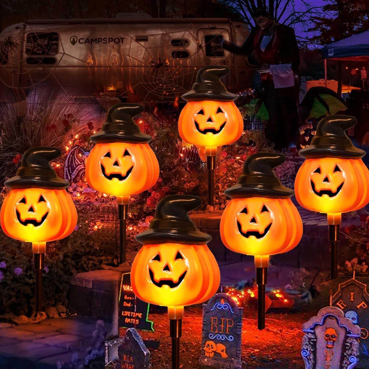 6-pack solar pumpkin pathway lights for Halloween