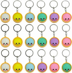 Dumpling keychain charm attached to backpack zipper