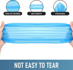 Disposable blue shoe cover worn over a shoe to protect floors