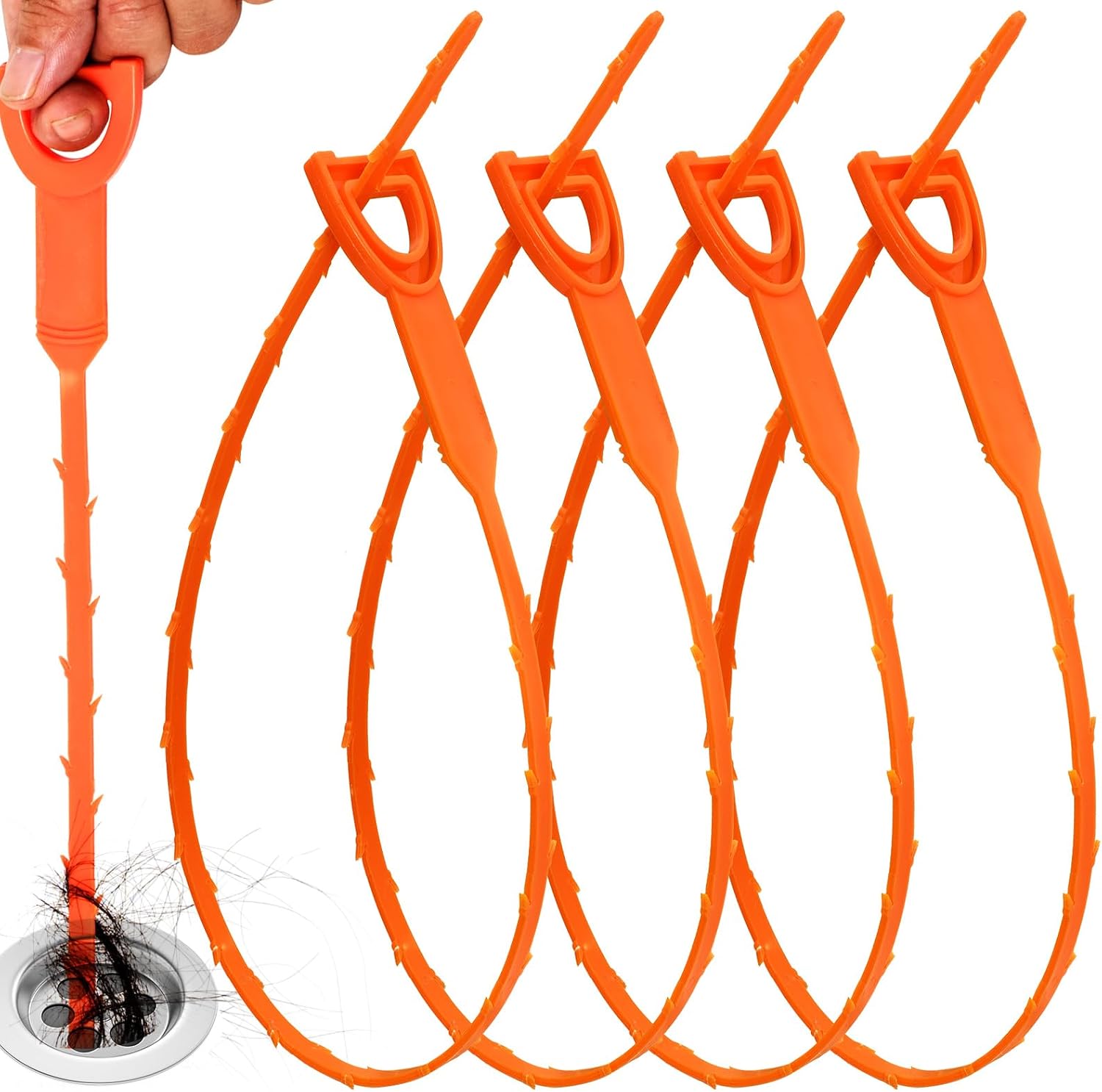 4-pack of 20-inch flexible plastic drain snake hair clog removers
