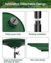 38.5-inch green metal bird bath with shallow bowl, triangular stake base, and bird in flight