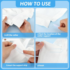 Crisp dress shirt collar held flat with collar stays