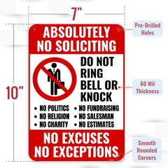 No Soliciting metal sign mounted on a front door of a house