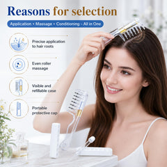 Scalp applicator comb applying hair oil to the roots while combing