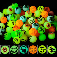 72-piece Halloween glow-in-the-dark bouncy balls pack with assorted spooky designs