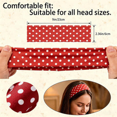 Close-up of soft stretchy polka dot headband showing high-elasticity cloth fabric