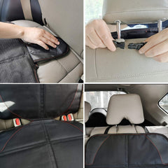 Child car seat installed over waterproof backseat protector