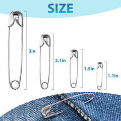 Close-up of nickel-plated steel safety pin locking clasp