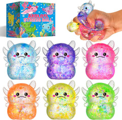 6-pack of colorful axolotl squishy stress balls