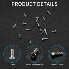 Micro screws organized by size across labeled storage case compartments