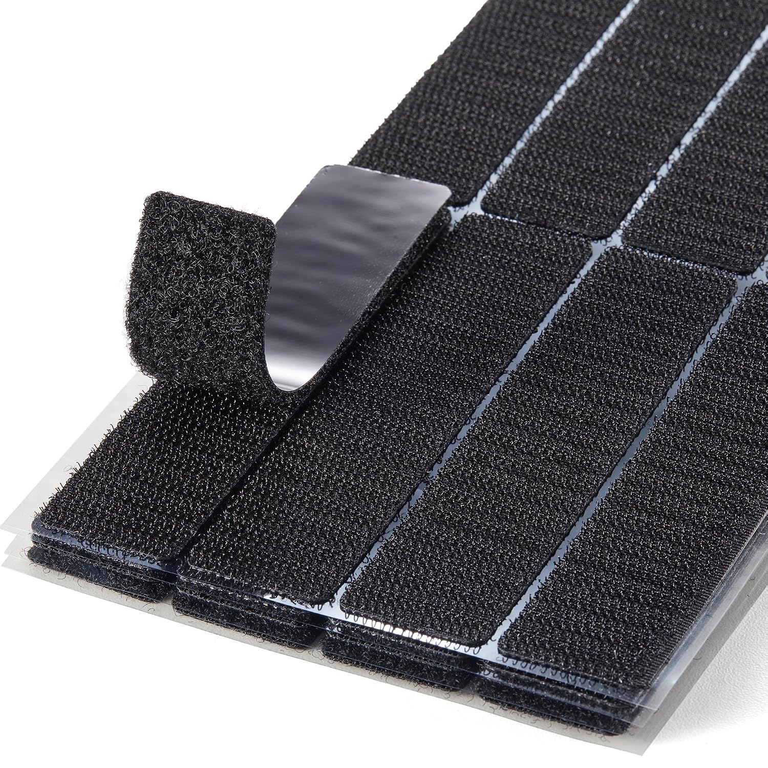 Heavy duty sticky back hook and loop tape strips 16 sets 1x4 inch black self-adhesive fasteners