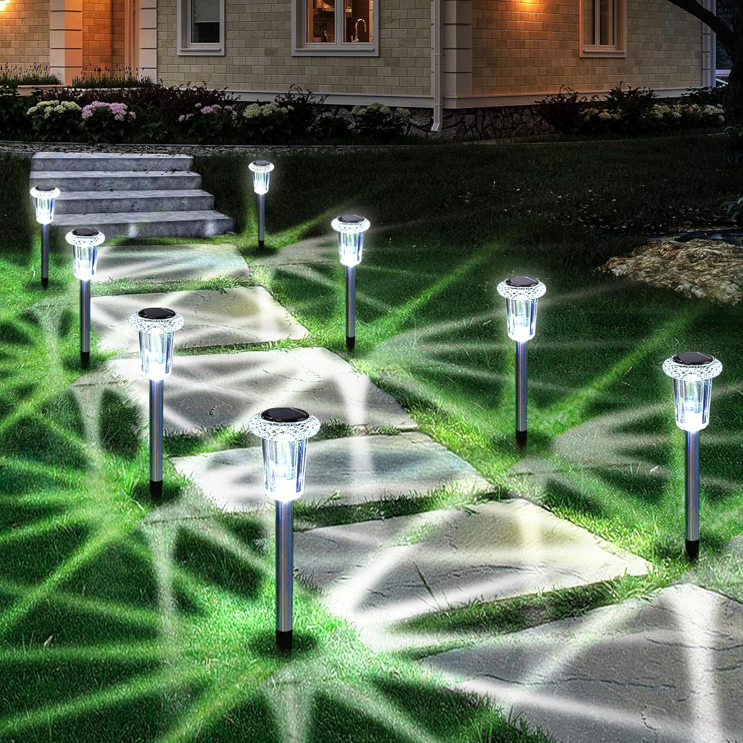 10-pack solar outdoor stake lights stainless steel