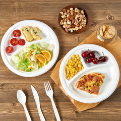 100% Compostable Paper Plates -150 Pack 9 Inch - 3 Compartment Plates Biodegradable Disposable