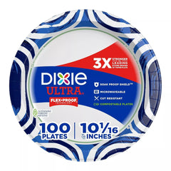 Dixie Ultra Disposable Paper Plates 10", Multi-Color, Compostable, 100 Count