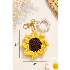 Handmade Crochet Sunflower Pearl Keychain Bag Charm Purse Pendant Car Key Ring