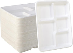 5 Compartment Plates 10.25 * 8.5 Inch - 500 Pack, 100% Compostable Paper Plate - Eco Friendly