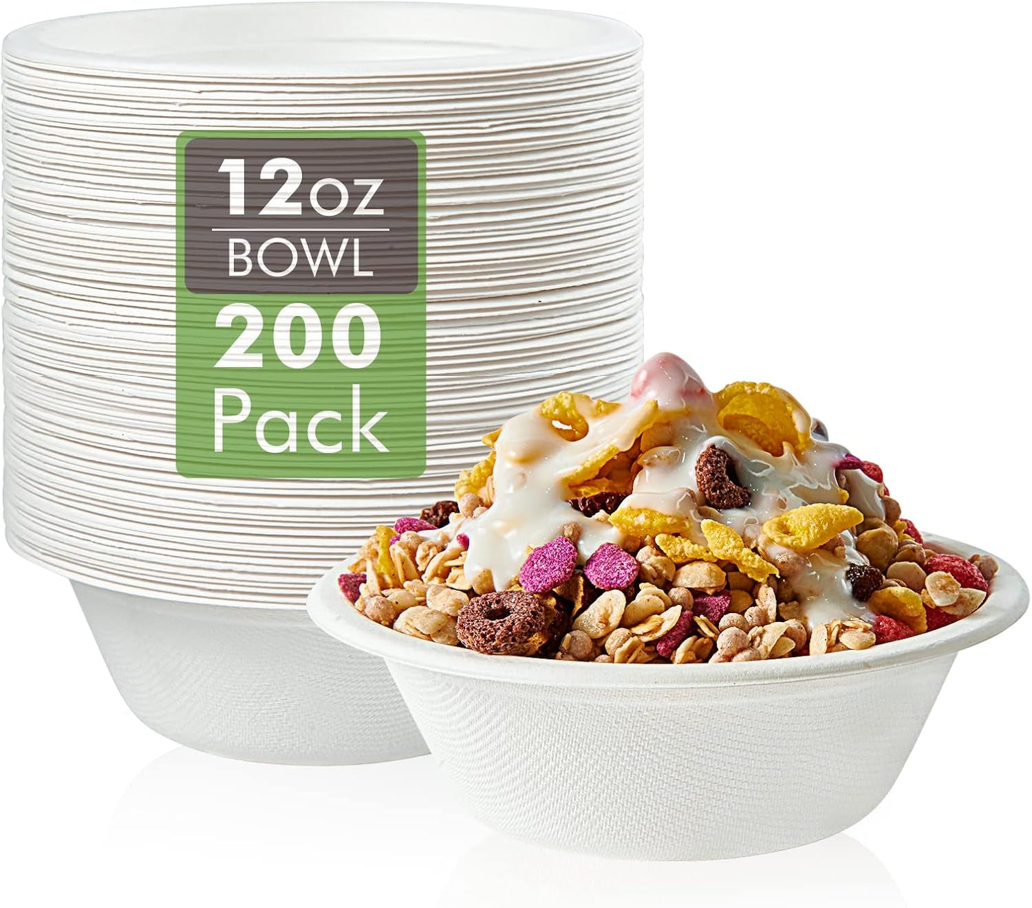 12 OZ Paper Bowls - 200 Pack Disposable Compostable Bowls - Eco-Friendly 