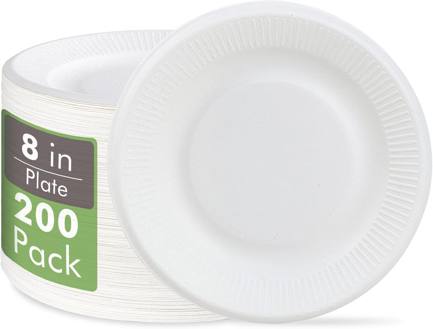 100% Compostable Paper Plates - 200 Pack, 8 Inch Disposable Biodegradable Paper Plates 